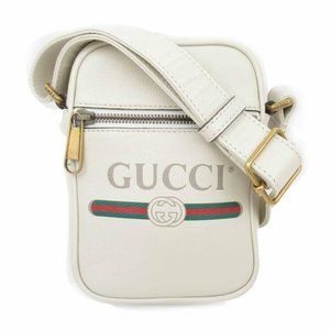 Gucci Logo Print Leather Crossbody Bag in White